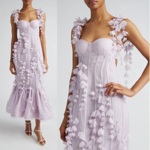 Zimmermann Botanica Petal Floral Applique Lilac Purple Silk Linen Bustier Gown - Picture 3 of 17
